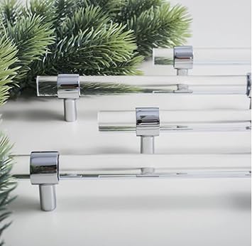 3.25" Transparent Acrylic Drawer Pulls Handles Bright Silver Kitchen Cabinet Pull Handle Long Drawer Pulls Wardrobe Dresser Knobs 1, 3.25" Hole Centers