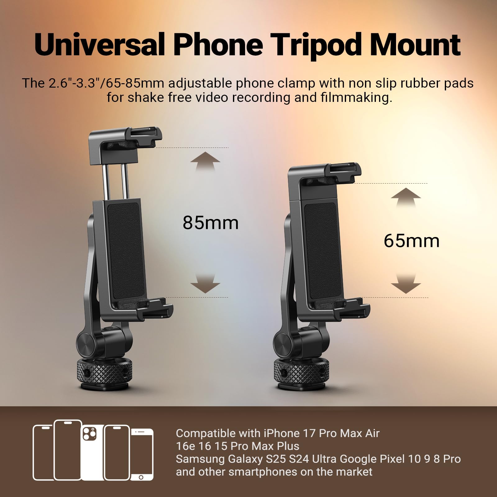 Neewer GA010 Metalowy uchwyt na statyw do telefonu z zimnymi butami, gwint 1/10.2 cm, nachylenie 180°, obrót o 360°, regulowany zacisk telefonu, metalowy uchwyt na telefon kompatybilny z iPhone 15 Pro