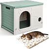 Hibtn Cat House Cave For Outdoor Indoor, Stackable Feral Cat Waterproof Shelter House Insulated Elevated With Cat Nest Mat