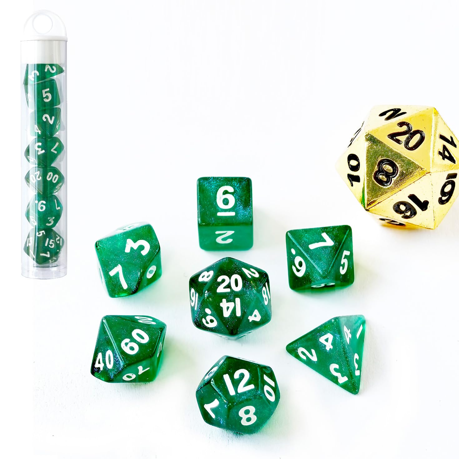 Moonstone 10mm Mini DND Dice Set for MTG RPG Dungeons and Dragons Role Playing Game, Moonstone Jade Green Color