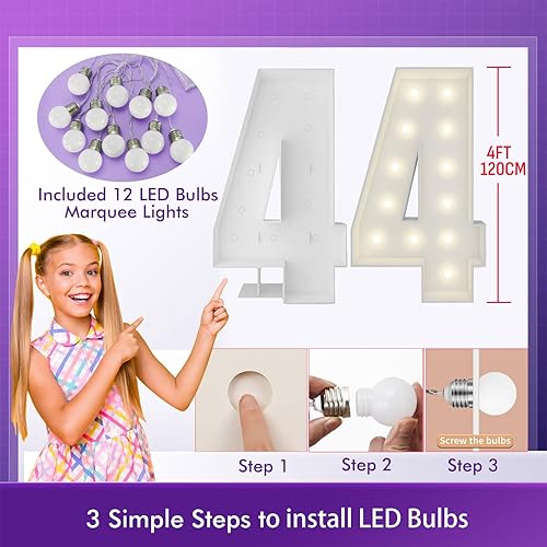 Vista 114 de Marco de números iluminados de 4 pies precortado, números de marquesina gigante, números 7, números de mosaico para globos, decoraciones de Número