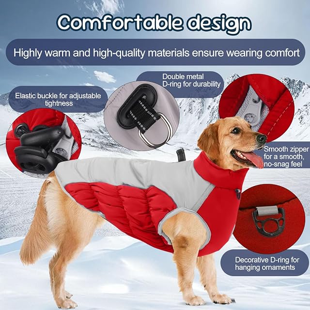 Foto 2 de 6 de Abrigo Perro Grande,Abrigo Perro Cremallera Inverno Reflectante Cuello Alto,Abrigo Perro Mediano Grande Tiras…