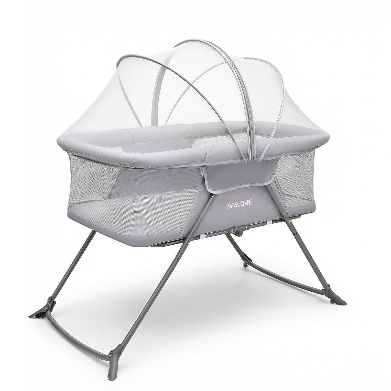 MFSLOVE Foldable Baby Crib With Mosquito Net for home or travel,Grey