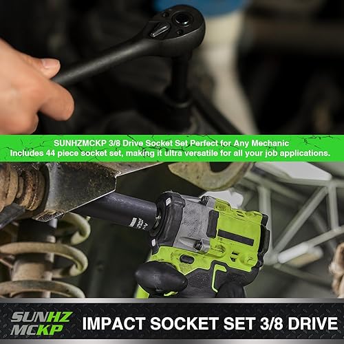 Miniatura 8 de SUNHZMCKP Juego de llaves de impacto de 38 pulgadas, 52 piezas SAE estándar (516-34 pulgadas) y métricas (0.315-0.866 in) poco profundas y