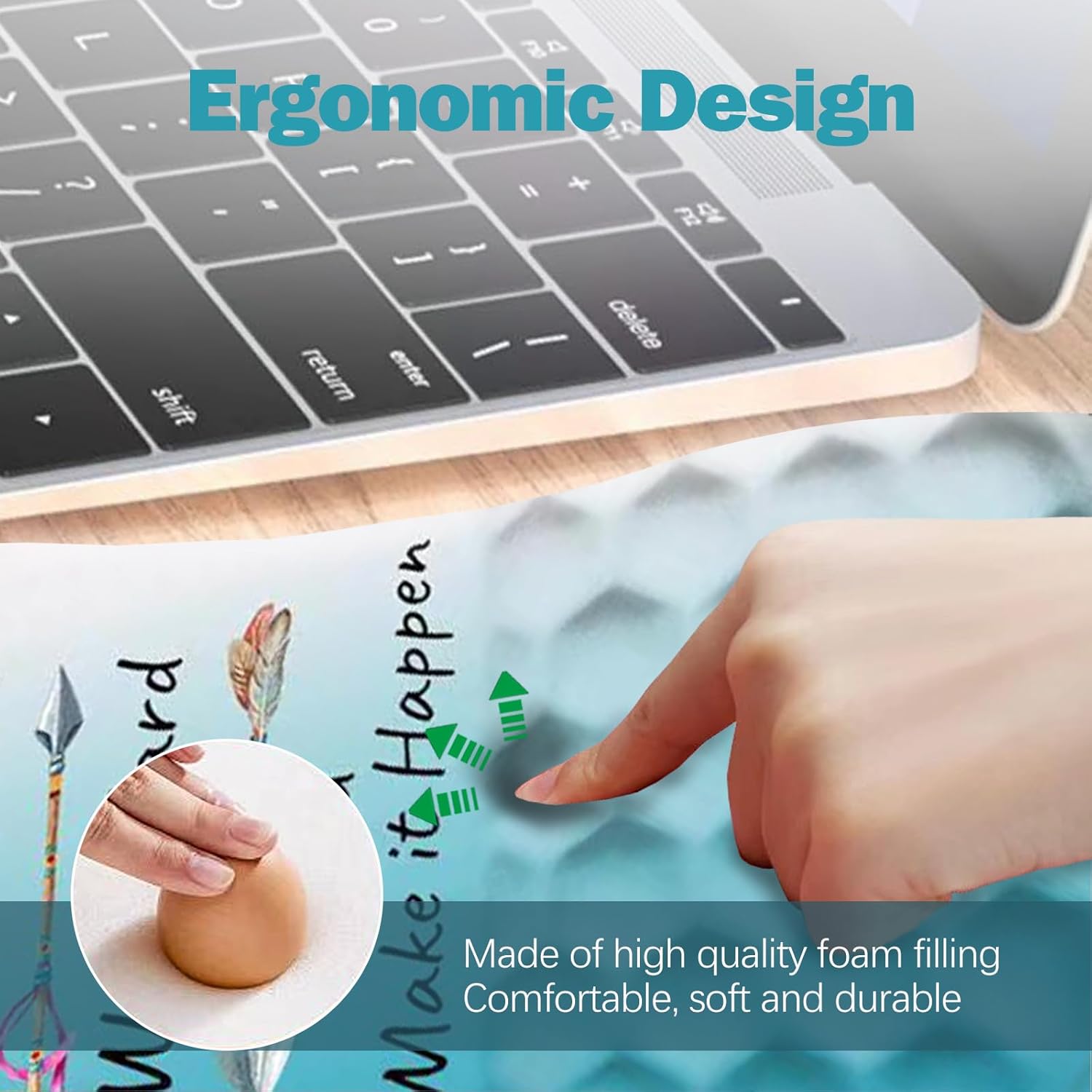 DINKY Ergonomic Mouse Pads Wrist Support, Entire Memory Foam with Anti-Slip PU Base, Pain Relief Mouse Mat with Wrist Rests Easy Typing for Computer Laptop, Home and Office(Inspirational Quote)