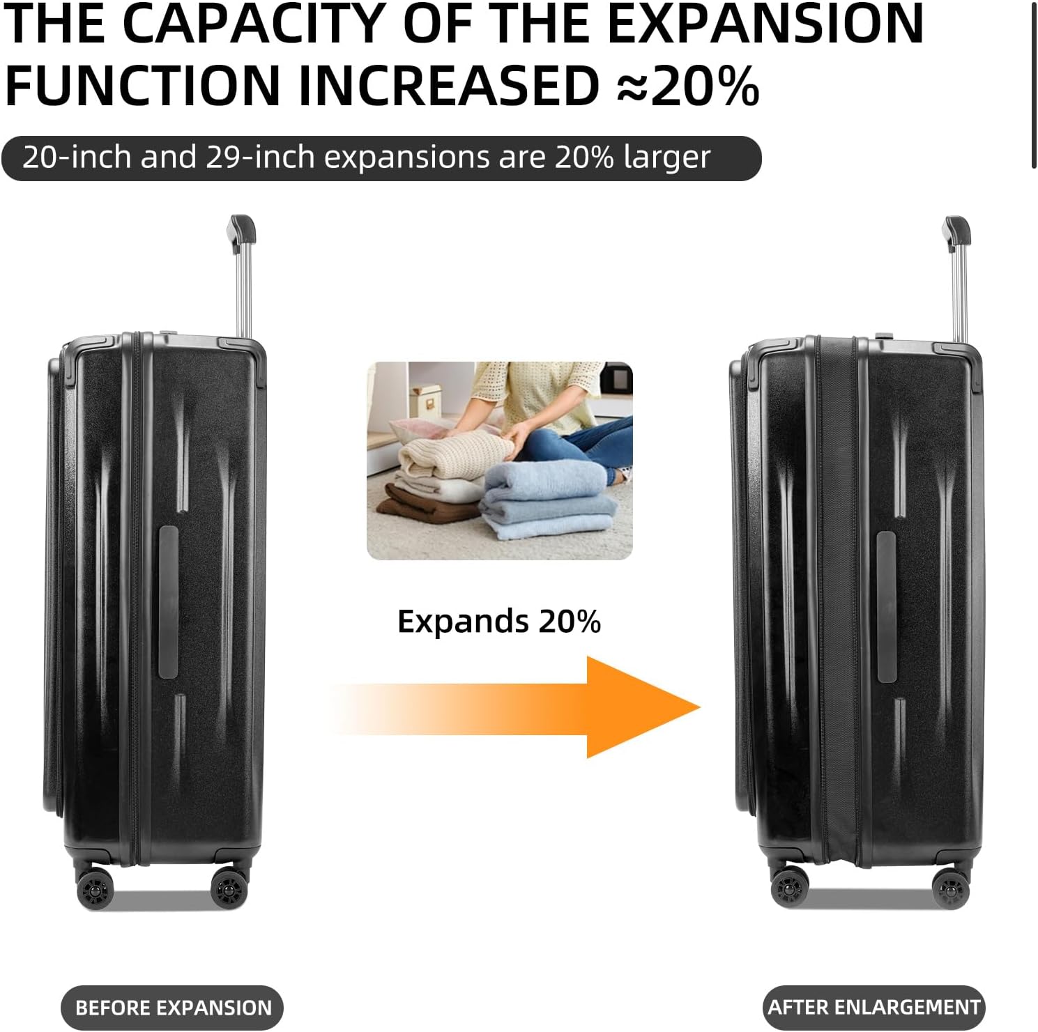 Carry On Luggage, 20 Inch Top Opening Aluminum Frame Lightweight Airline Approved ABS+PC Hard Shell Suitcases with Silent Wheels, TSA Lock, Front Pocket & Wet-dry Separated Six-piece Set (20IN, Black)