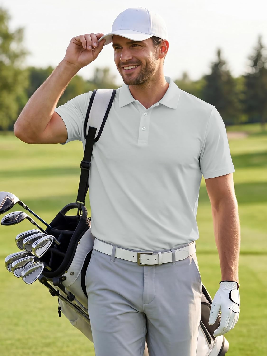 Men's Golf Polo Shirt Quick Dry Moisture Wicking Breathable Sports Polo UPF 50+ Sun Protection Cooling Short Sleeve Shirt
