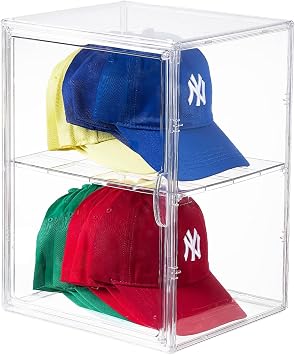 Hat Organizer Box,Hat Display Case,Stackable Clear Baseball Caps Storage Box Containers with Double-Sided Magnetic Door,Holds 15 Hats XXL-1Pack-with Divider