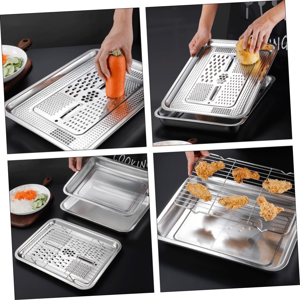 1set Stainless Steel Grater and Draining Plate Set Kitchen Essential for Grating and Washing Fruits Vegetables Easy to Clean Design