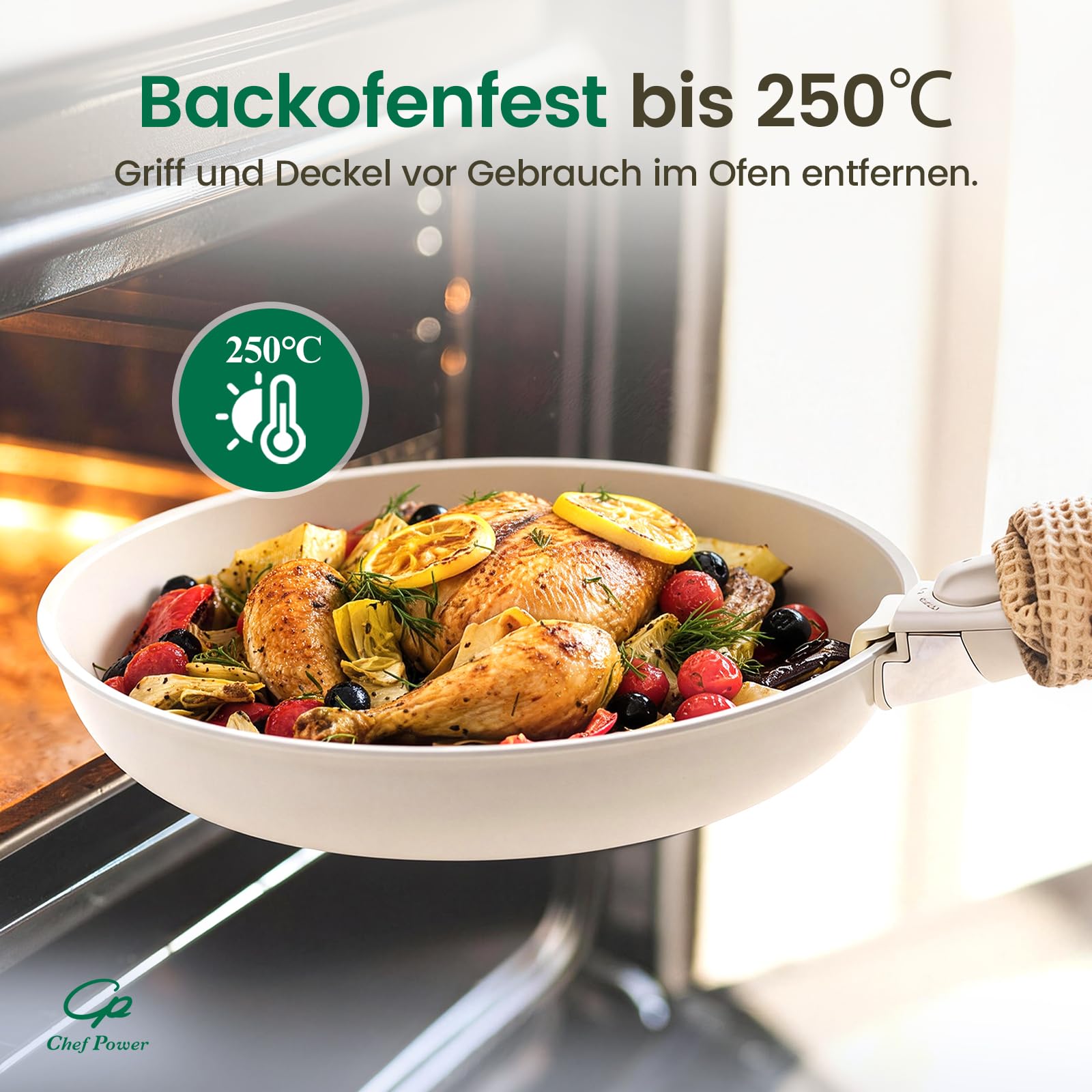Chef Power 19-teilig Pfannenset Topfset mit abnehmbaren Griffen, Titan-Keramik-Antihaft Kochgeschirr Set, Pfanne 24/28cm, Schmorpfanne 26cm, Töpfe 16/20cm, für alle Herdarten, backofenfest, Weiß