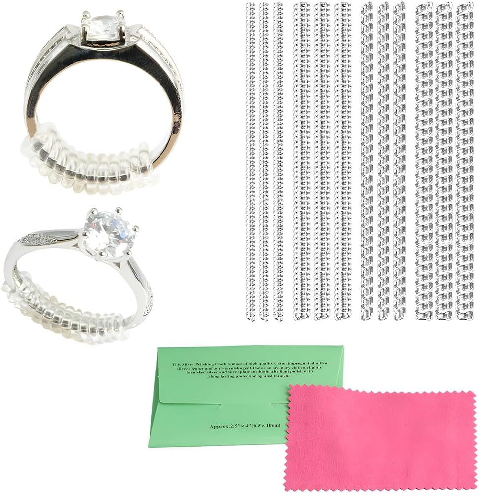 12 pcs Plastic Clear Comfortable Ring Sizers Adjuster Spacer Guard Resizer Fitter Extender Tightener Stopper Enhancer Ajustador De Anillos Para Mujer Kit Measurer for Loose Rings Women Men Invisible