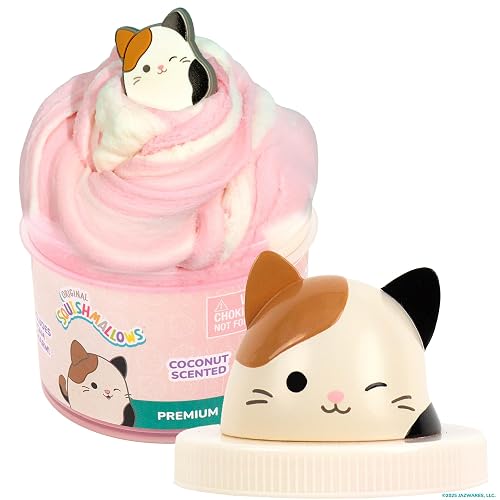 Original Squishmallows Cam The Cat Premium Cloud Slime, Coconut-Scented, 8 oz., Storage Container with Figurine Topper, Rubber Charm, Goodie Bags Stuffers, Kids Party Favors, Sensory Toys