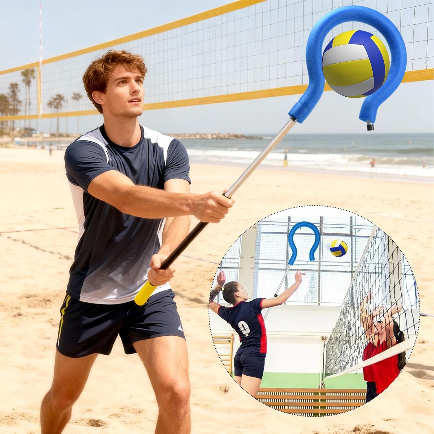 Volleyball Spike Trainer with Adjustable Height & C Mark Hook, Hitting Training Equipment for Spiking,Jumping, and Serving Practice, Real-Ball Feel, Ideal for Beginners & Pros (No Ball Included)