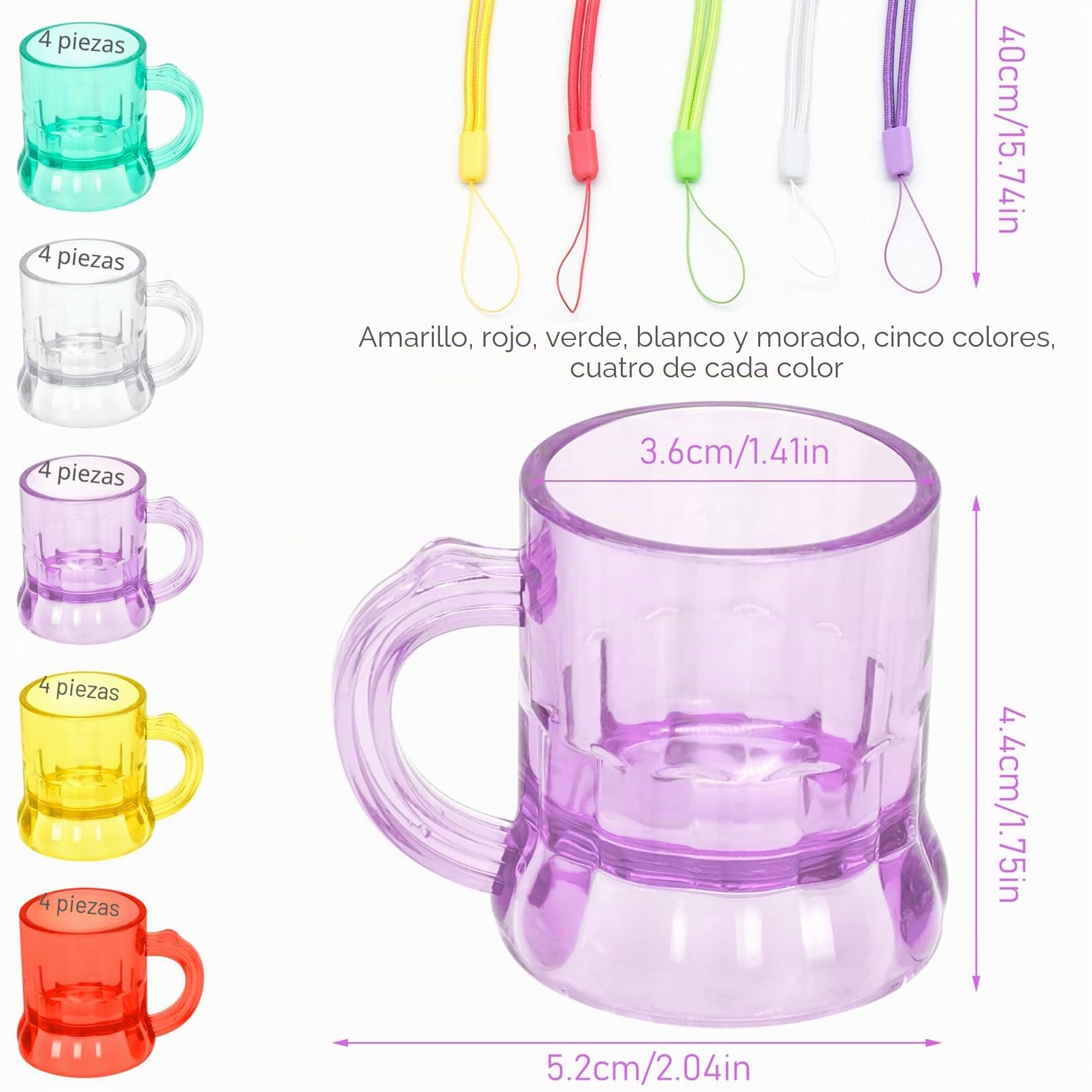 20 Piezas Vasos de Chupito de Plástico, Vasos de Chupito para Boda, Collar de Vasos de Liqueur de Plástico con Cadena, Reutilizables Collar de Vaso de Chupito Soltera Accesorio