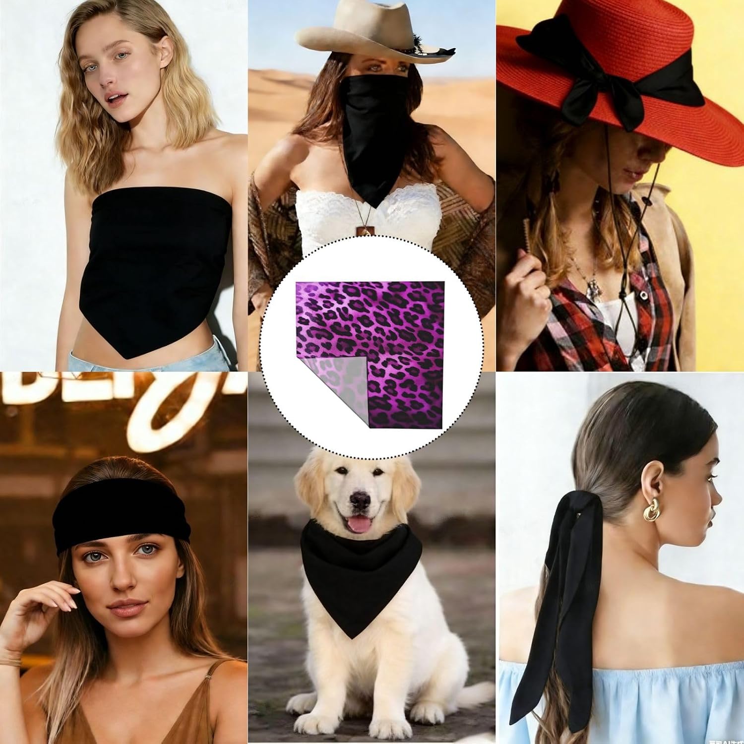 Cooling Bandanas for Men Women Square Hair Scarf 22" x 22" Novelty Headband Purple Leopard Neckerchief