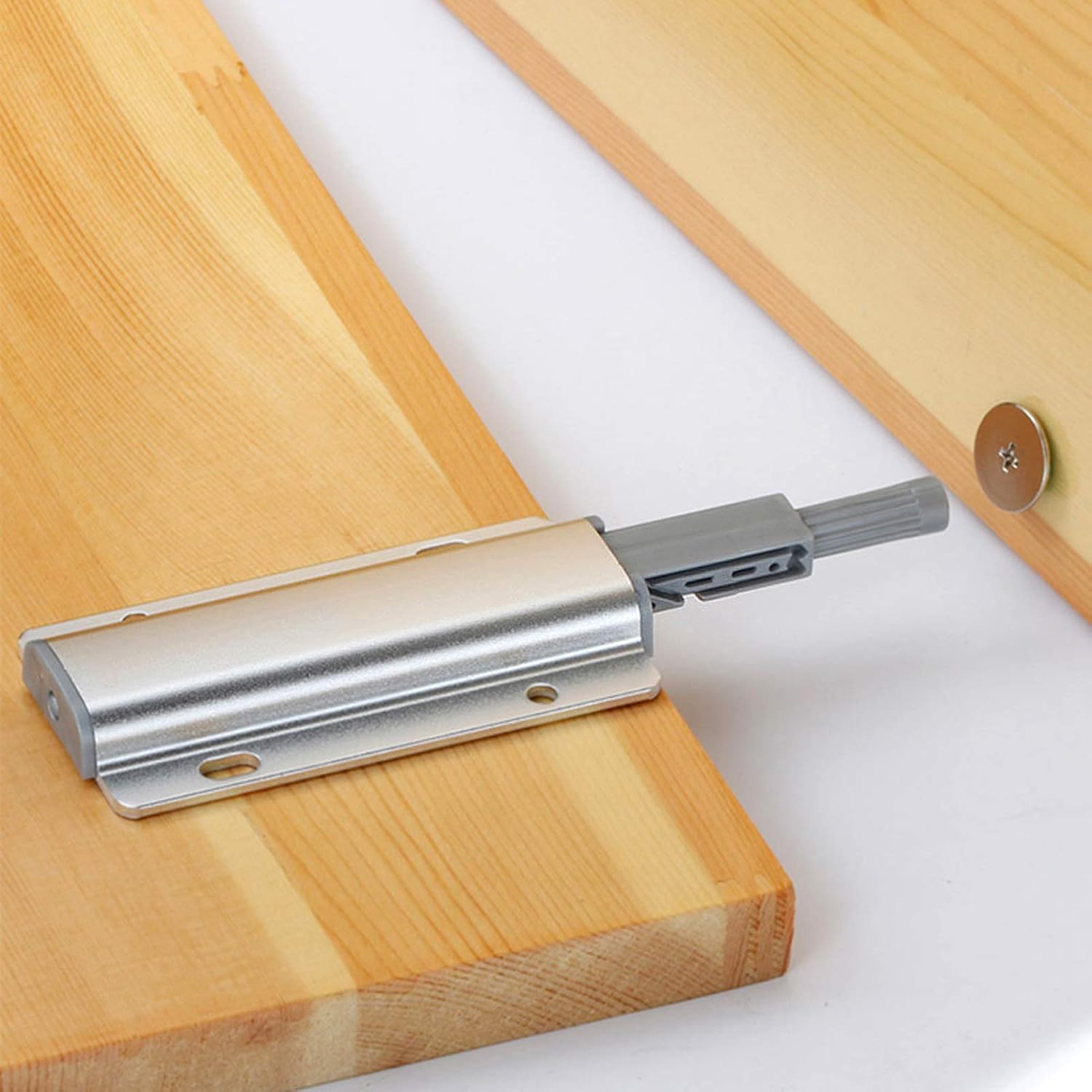 2PCS Push to Open Cabinet Hardware, Magnetic Push Latch Heavy Duty Touch Latch with Magnetic Tip, No Handle for Cabinet Drawer Wardrobe Kitchen Door (Silver (Magnetic Head))