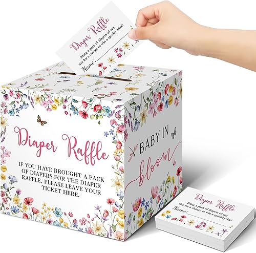 Vista 38 de Teling 51 Boletos para Rifa de Pañales con Caja de Tarjetas Decoraciones de Baby Shower Caja Porta Boletos de Baby Shower para Niña Niño Fiesta