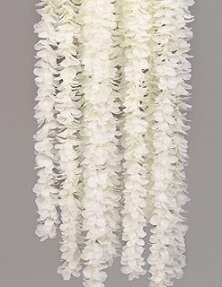 Flojery 32.8Ft Artifiicial Hanging Flower Garland Silk Wisteria Vine Home Wedding Outdoor Arch Garden Wall Decor,Pack of 10 (White)