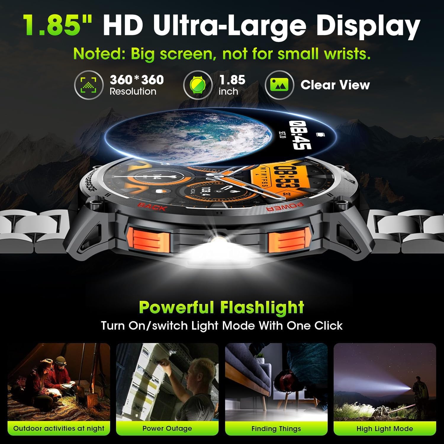 Military Smart Watches for Men, 1.85" HD Large Screen Smart Watch, Flashlight/730mAh/110+ Sports Modes Fitness Tracker Watch, Waterproof Mens Smart Watch for Android Phones iPhone Compatible(2 Strap) 3 71EdjjiNA4L. AC SL1500