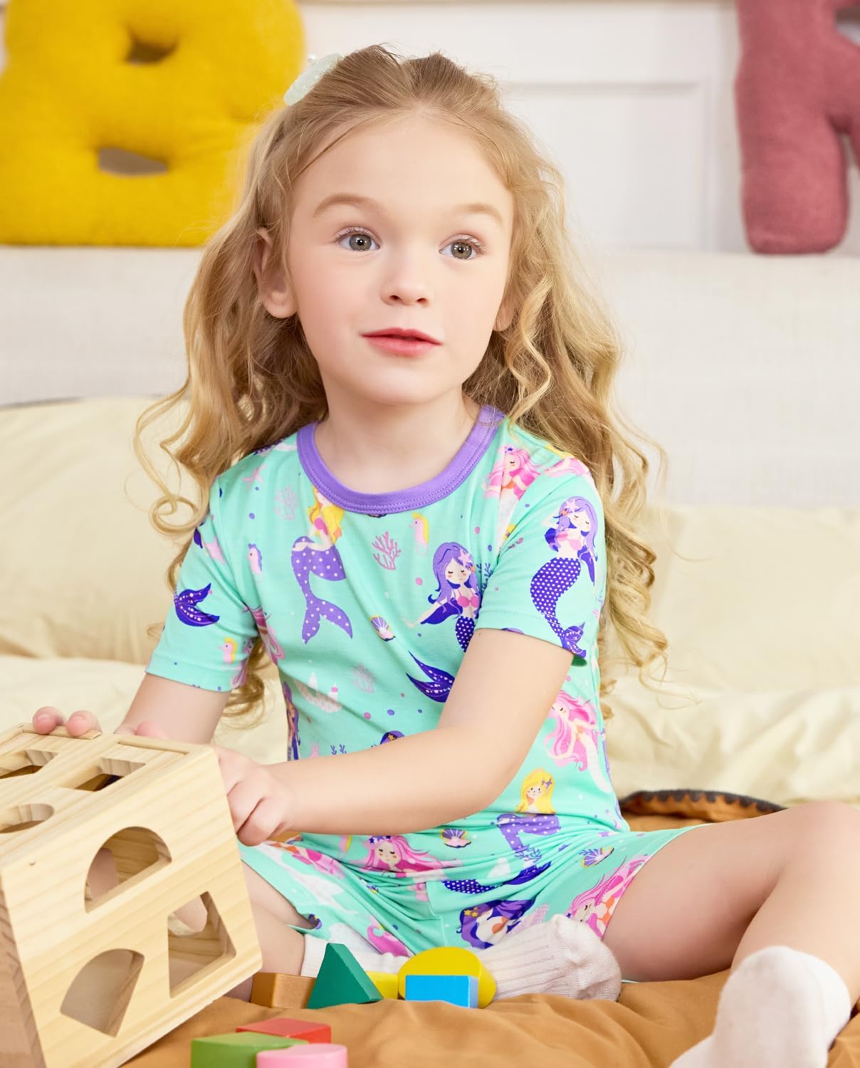 babee Reshinee Bamboo Viscose Toddler Unicorn Mermaid Girls Kids Pajamas Short Sleeve Summer Cool Snug fit Pjs 12M-8Y 2pcs