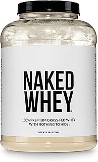NAKED Whey 5LB 100% Grass Fed Unflavored Whey Protein Powder - Only 1 Ingredient, NSF Certified, Undenatured, Gluten Free, Soy Free, Promote Muscle Growth And Recovery - 76 Servings