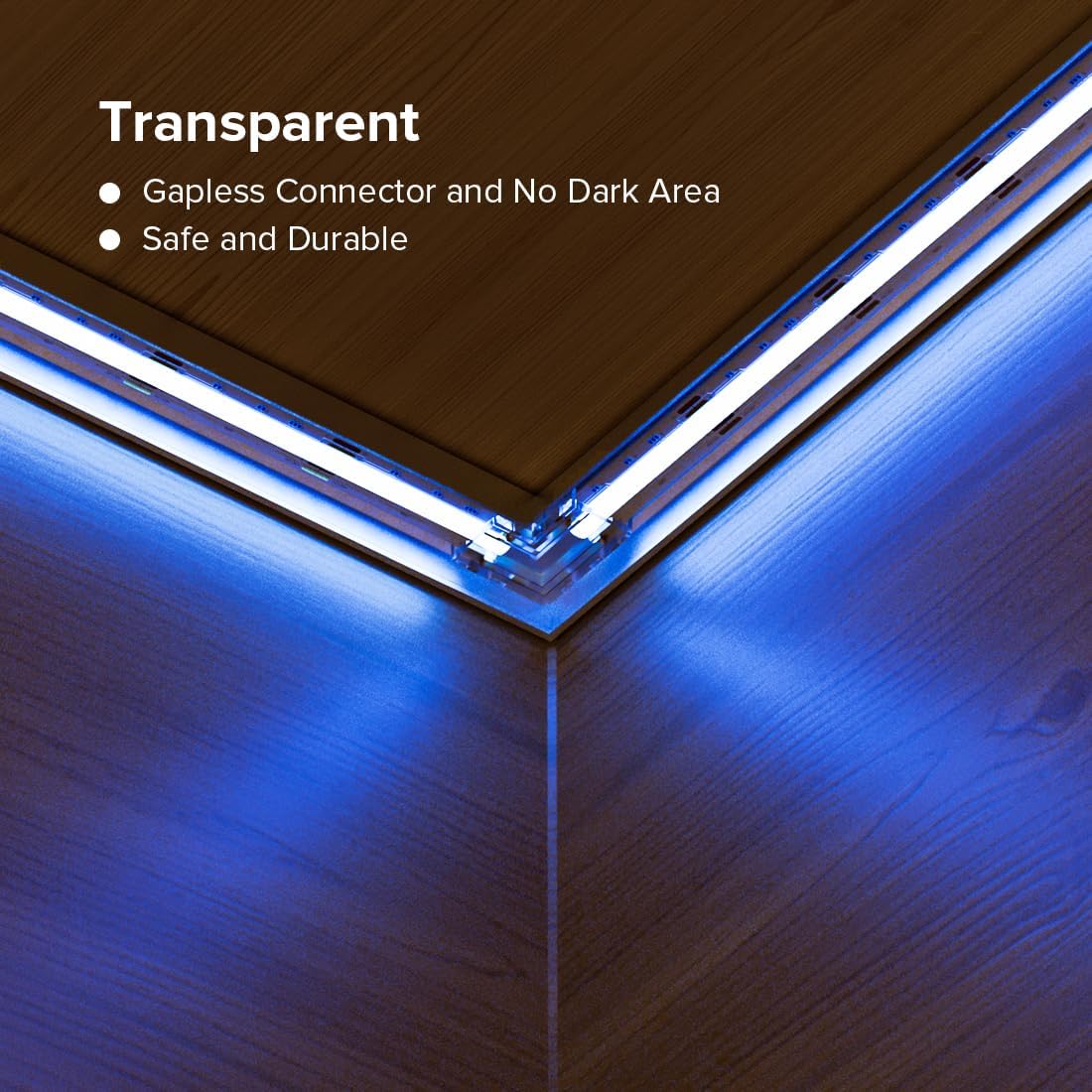 COB 10mm/0.39in Width LED Strip Connector Kit 6Pcs 4 Pin Transparent Gapless L-Shaped Connectors 10mm PWM RGB +V R G B LED Strip Lights