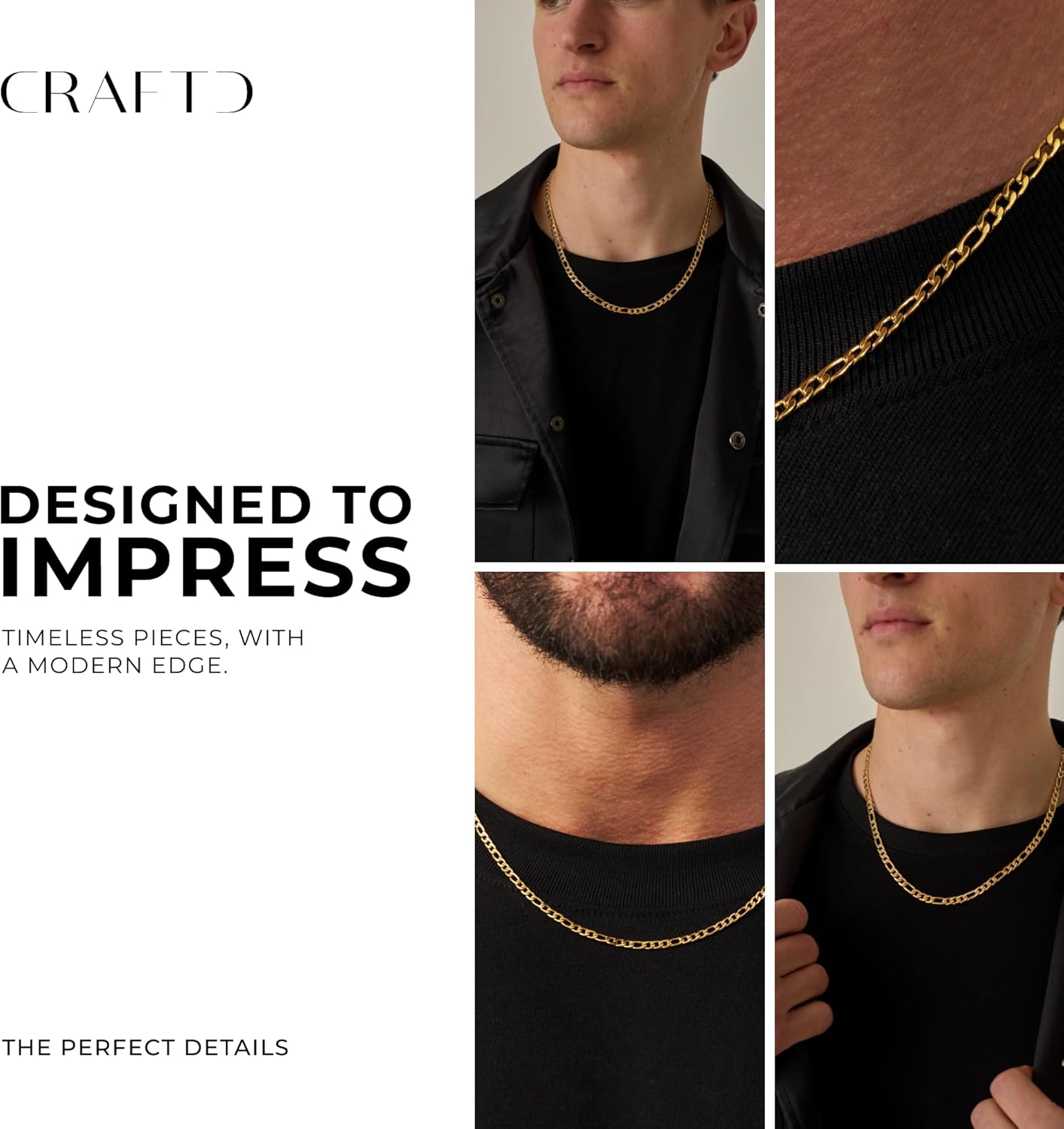 CRAFTD - Gold Figaro Link Chain - Durable 18K Gold & 316L Stainless Steel - Waterproof, Heat & Sweat Resistant - Gifts for Men - Men's Jewelry - Image 5