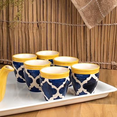 HS Hindustani SAUDAGR Blue Umrao Ceramic kulhad Sets of 6 kulhads for chai Tea Cups Coffee Milk Mug for Home Kitchen Din