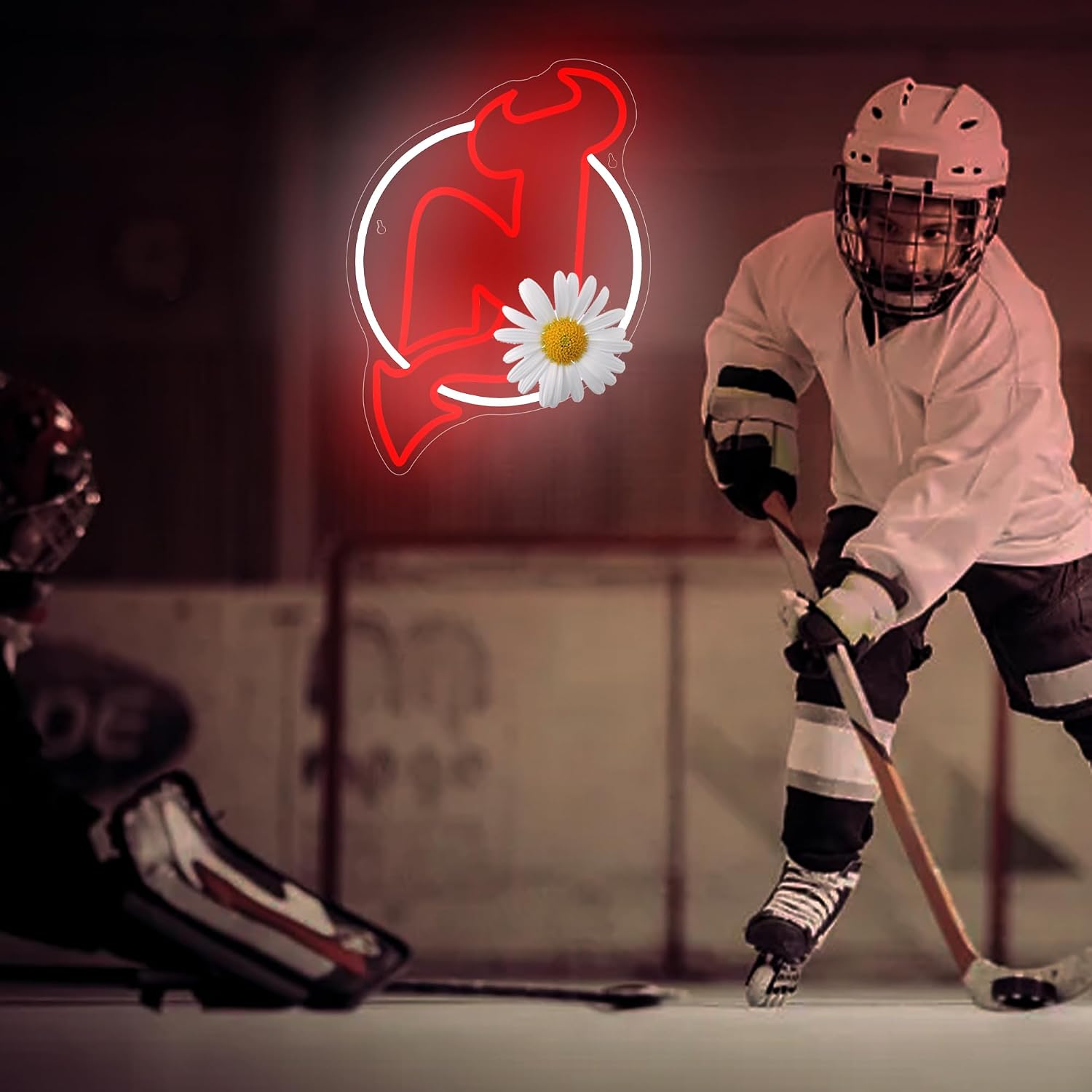 Ice Hockey Neon Sign for Wall Decor Sports LED Light Up Sign Hockey Wall Decor Sport Neon Lights for Club Bedroom Man Cave Bar Garage Sports Gifts for Men Teen Boys Fans,Size 14.6*14.2 inches(FMXD106)