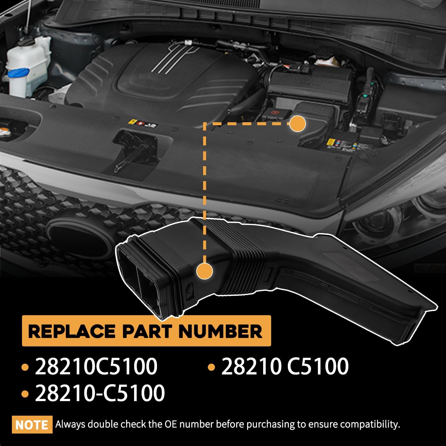 Air Cleaner Intake Duct Tube Compatible With Kia Sorento LX EX 2.4L L4 3.3L V6 GAS 2016 2017 2018 2019 2020 Replaces 28210-C5100 28210 C5100 28210C5100