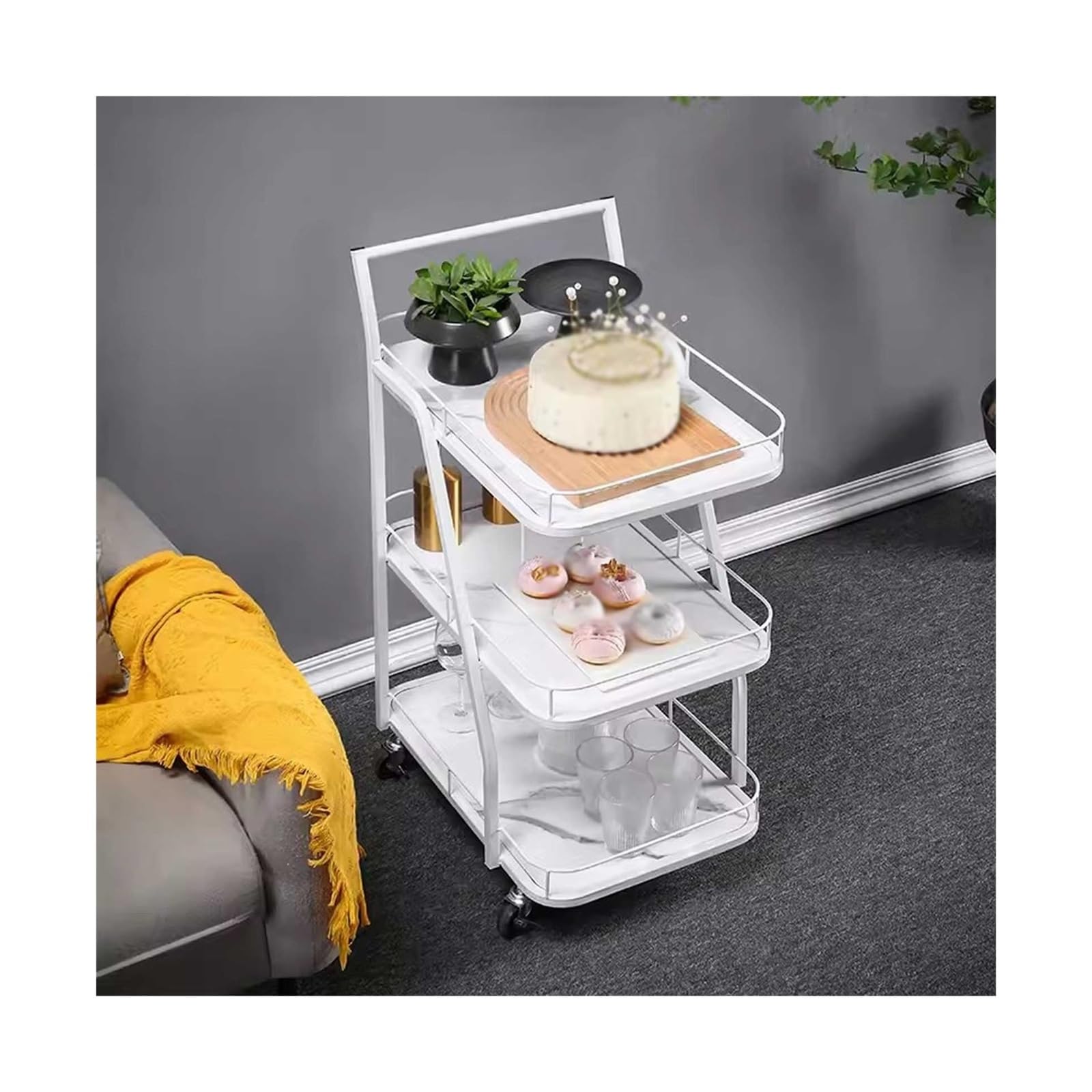 Fzl02068lm White Serving Trolleys Bar Cart, Home Serving, 3 Tiers Wine For Kitchen, Dining Room, Organization(White)