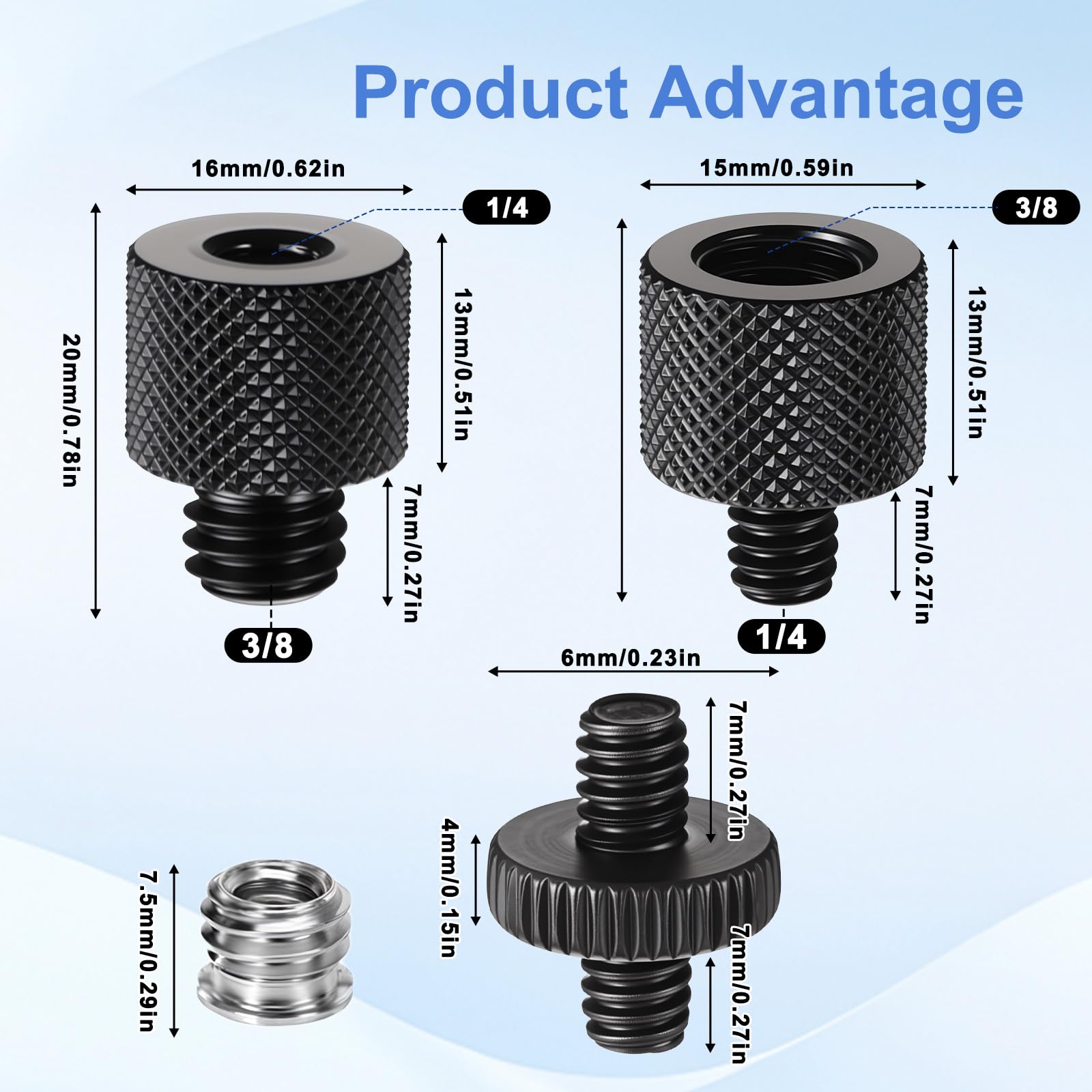Adaptateur de trépied, 3/8" vers 1/4", filetage 1/4" vers 3/8", filetage 1/4" à 1/4", adaptateur pour trépied d'appareil photo, trépied de microphone, trépied de lampe