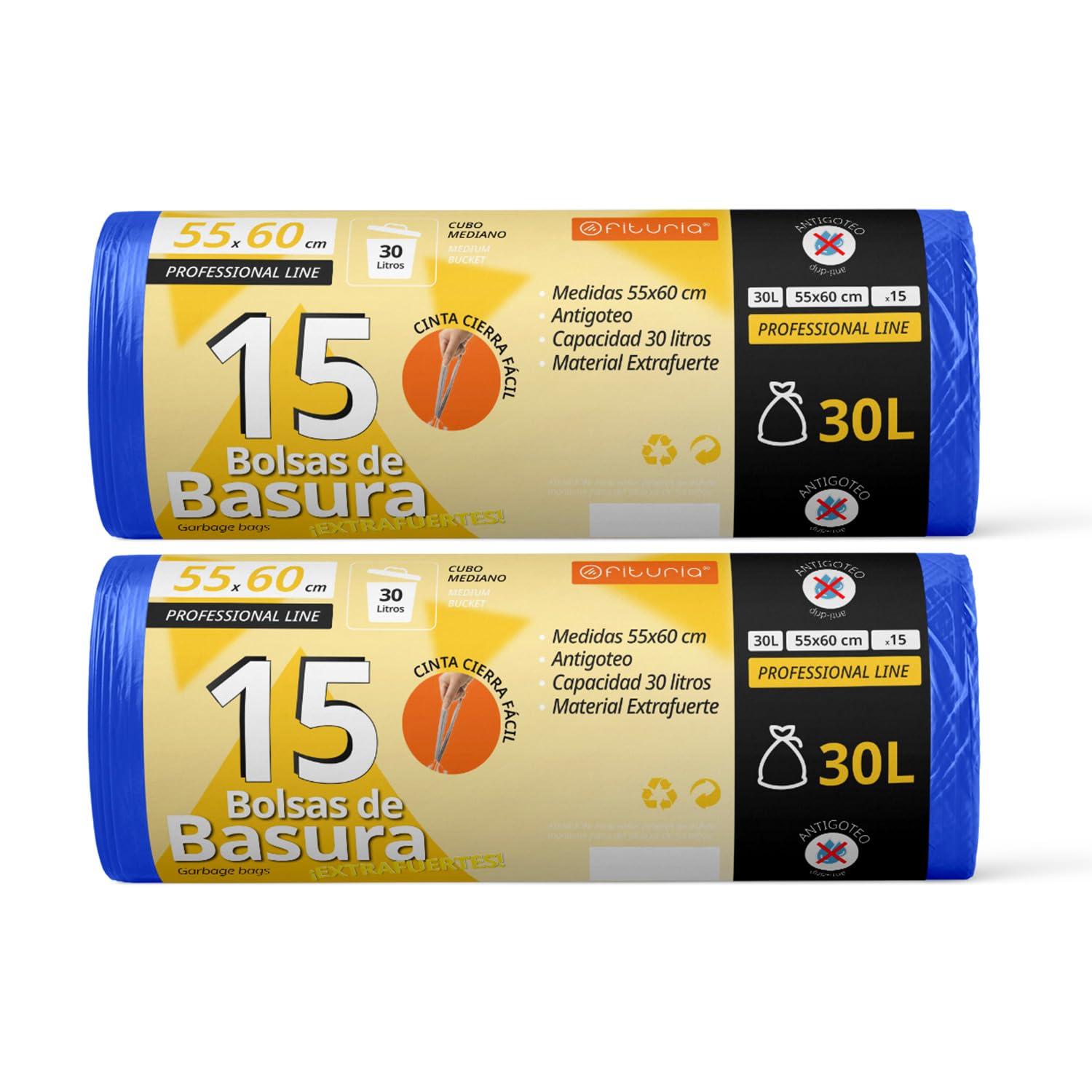 Trash Bags, Trash Bags, 30L, Durable, Suitable for 30L Trash Bins, Leakproof, Easy Self-Closing Bags, Suitable for All Types of Waste, 55 x 60 cm – Ophituria (30 Bags, 30L)
