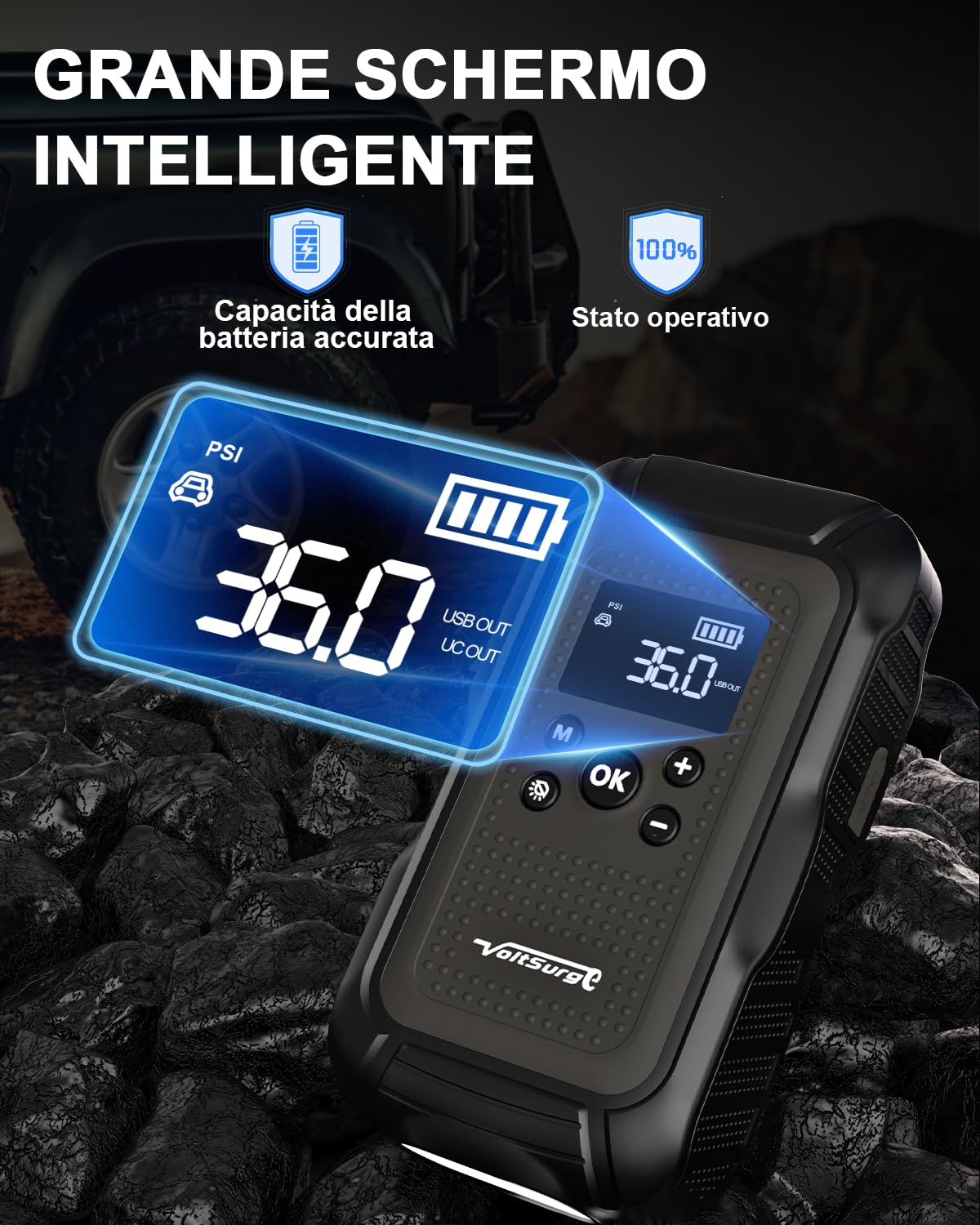Avviatore Emergenza per Auto, 7000A Jump Starter Booster Avviatore Batteria Auto con Compressore 150PSI (All Gas or 10.0L Diesel) 12V Avviatore di emergenza, Jump Starter, Torcia a LED