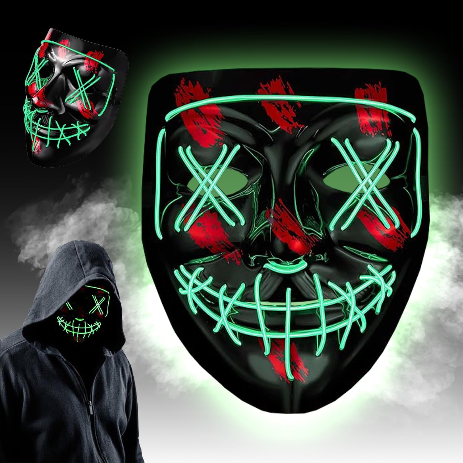 Masque Halloween LED Effrayant - 3 Modes Lumineux, Réglable, Pour Carnaval, Cosplay, Fêtes