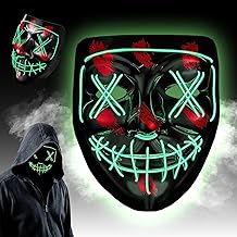 WELLXUNK LED Halloween Mask, Horror Mask, The Purge Mas-que Luminous 3 Lighting Modes, for Halloween Costume Cosplay Party