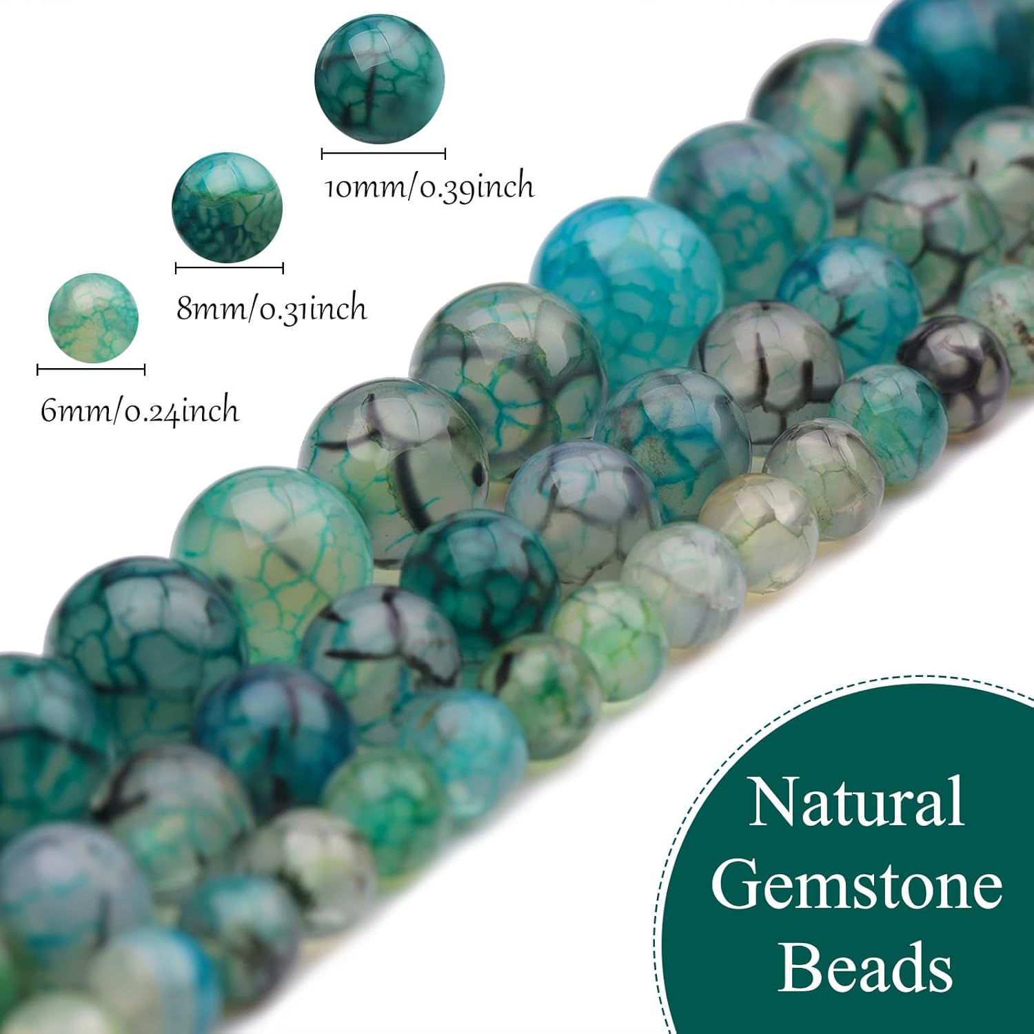 35pcs 10mm Natural Gemstone Beads for Jewelry Making Supplies,Green Dragon Vein Agate Polished Round Smooth Loose Beads for Bracelet Necklace 15 Inch - Image 3