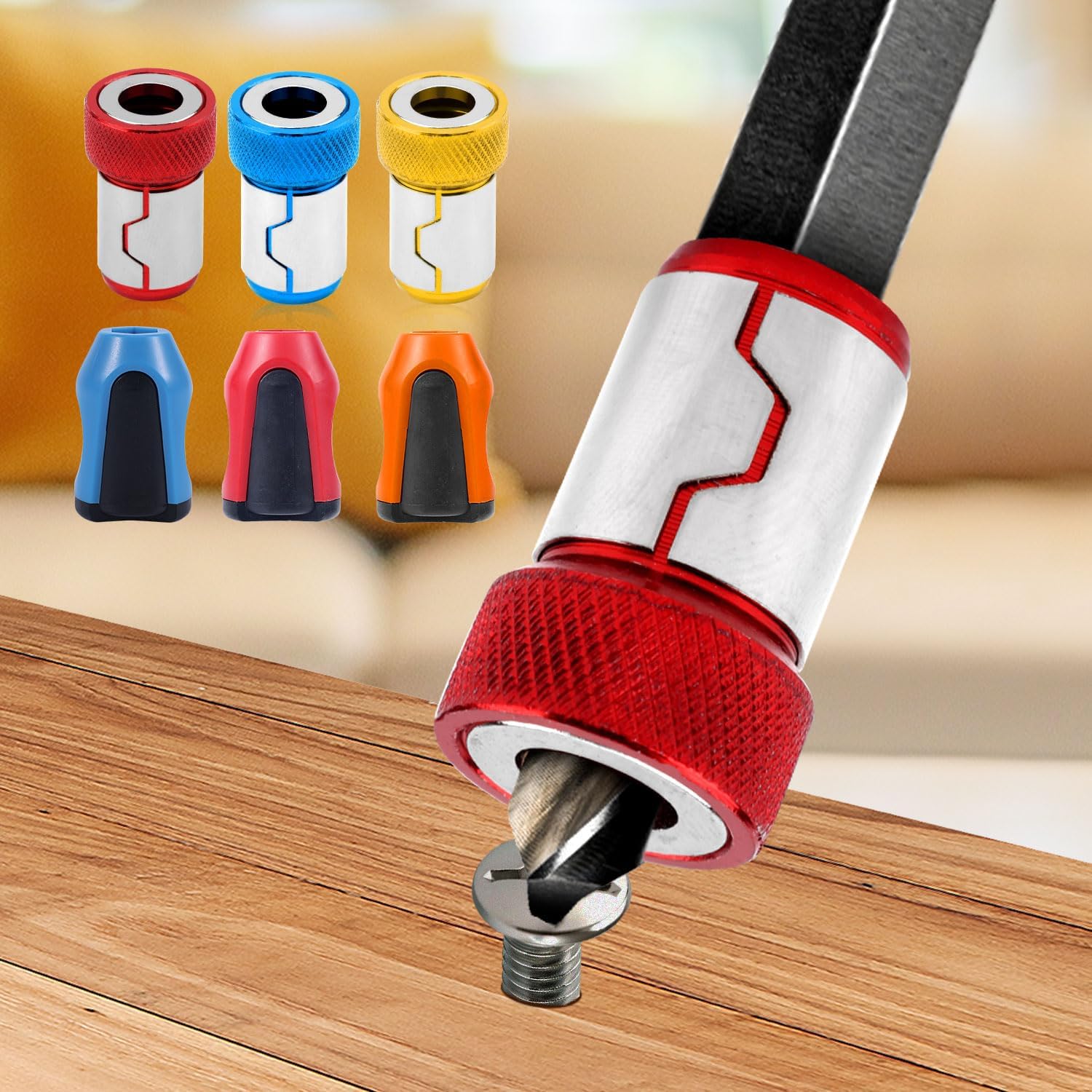 Tinoaly 6pcs Screw Ring Holder Set with 6pcs Magnetizer, Magnetic Screwdriver Ring for 1/4 Inch Hex Screwdriver & Power Bits