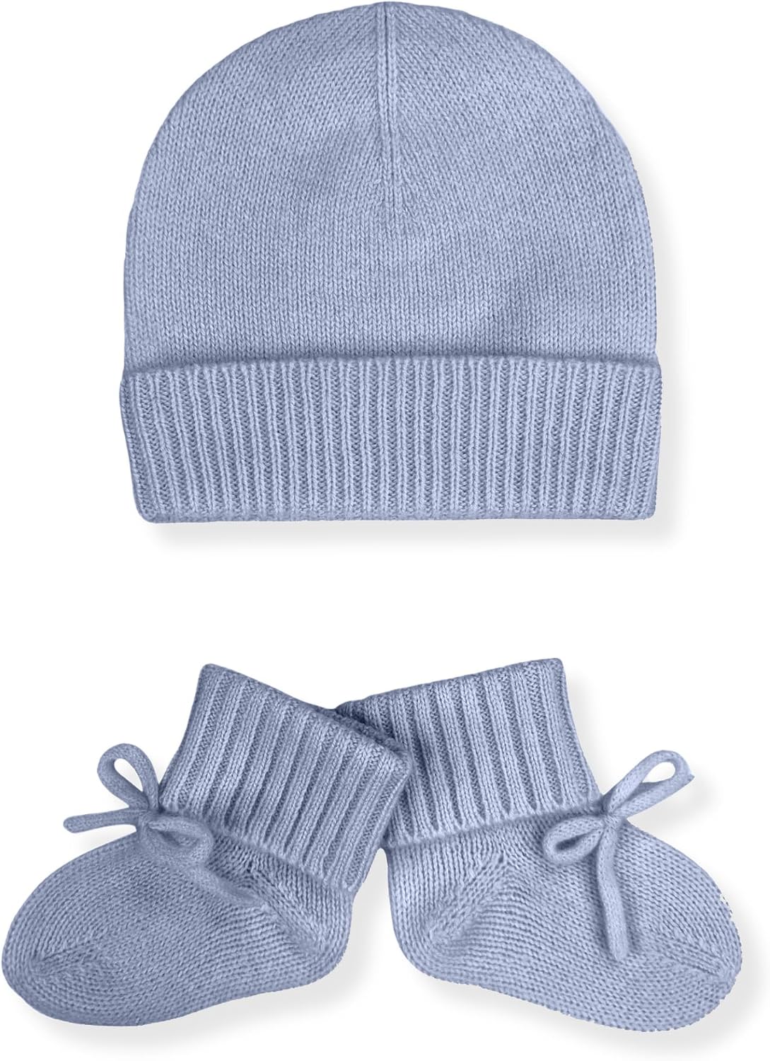 Jet&Bo BABY 100% Cashmere Baby Beanie and Booties Gift Set in Blue – Size 0-6 months - Soft, Cozy & Hypoallergenic - Gift Box and Card Included