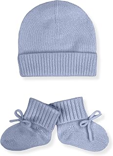 Jet&Bo BABY 100% Cashmere Baby Beanie and Booties Gift Set in Blue – Size 0-6 months - Soft, Cozy & Hypoallergenic - Gift Box and Card Included