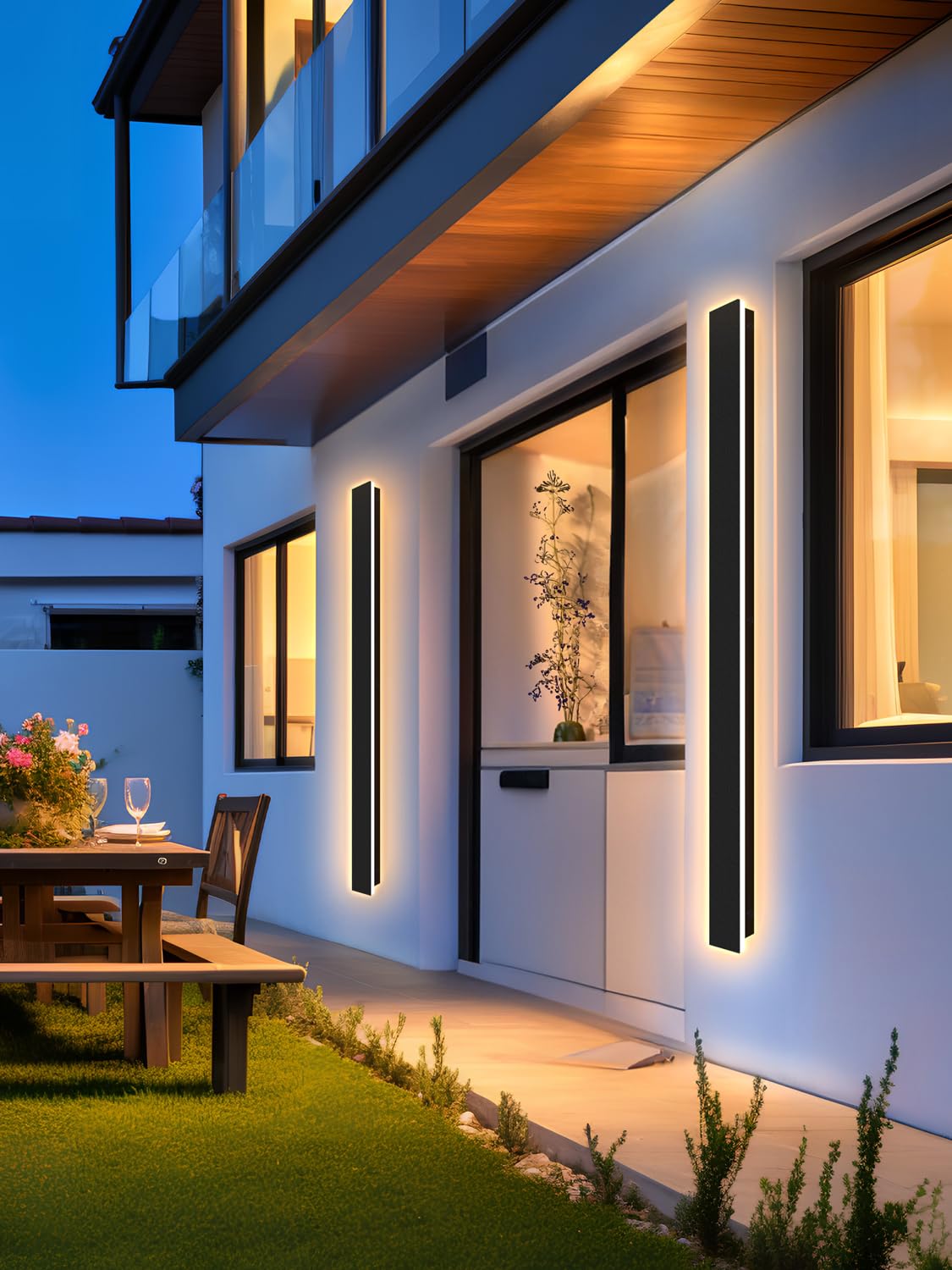 Lámpara de pared larga Villa Apliques de pared negra Impermeable Ip65 Apliques de exterior aluminio Luz de pared LED Aplique para jardines,terrazas,dormitorios,sala de estar,150cm/48w, luz cálida