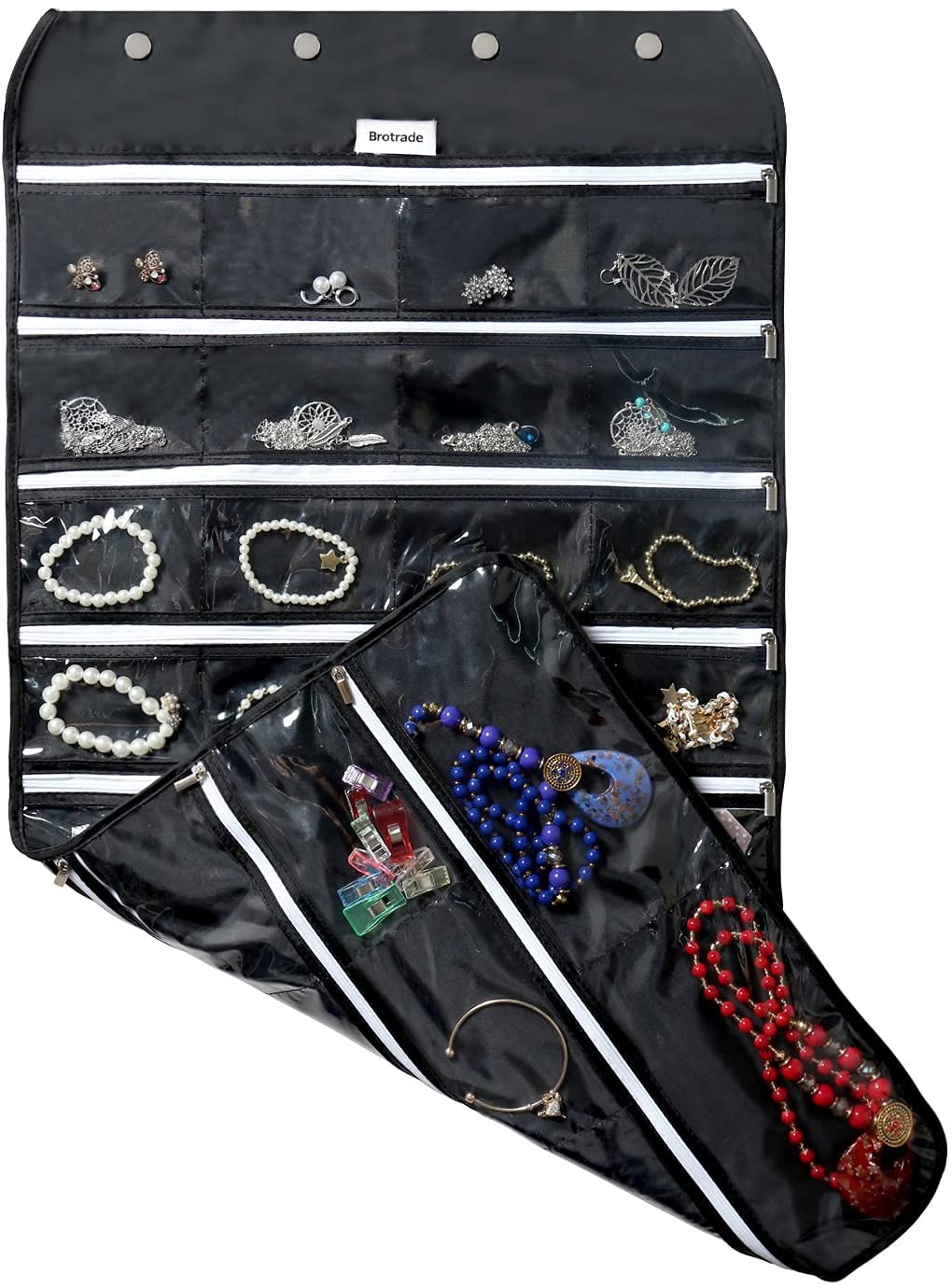 BB BrotradeHanging Jewelry Organizer with Oxford Dual Side 56 Zippered Storage Pocket