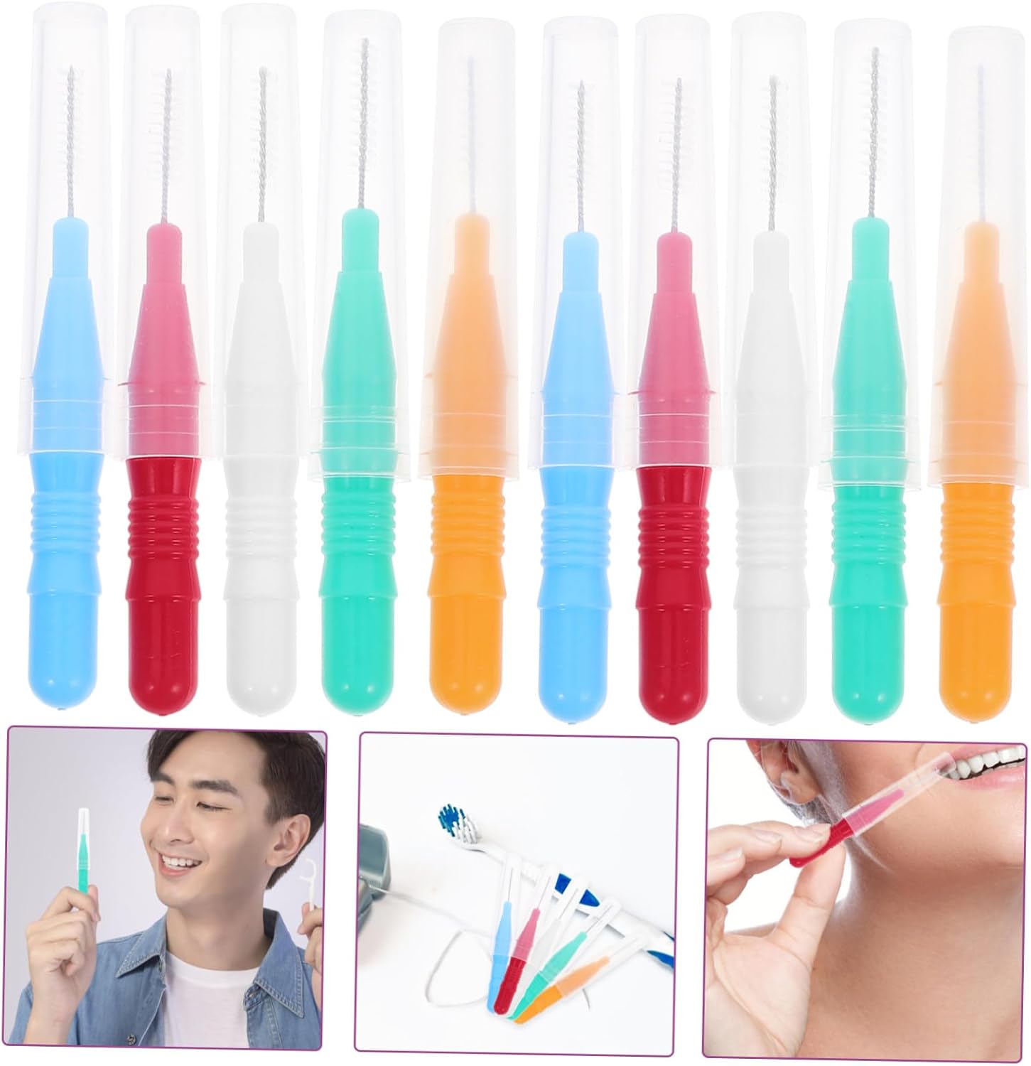 PRETYZOOM 50pcs Toothbrushes for Braces Interdental Brush Portable Interdental Brushes Picks for Braces Stainless Steel 304