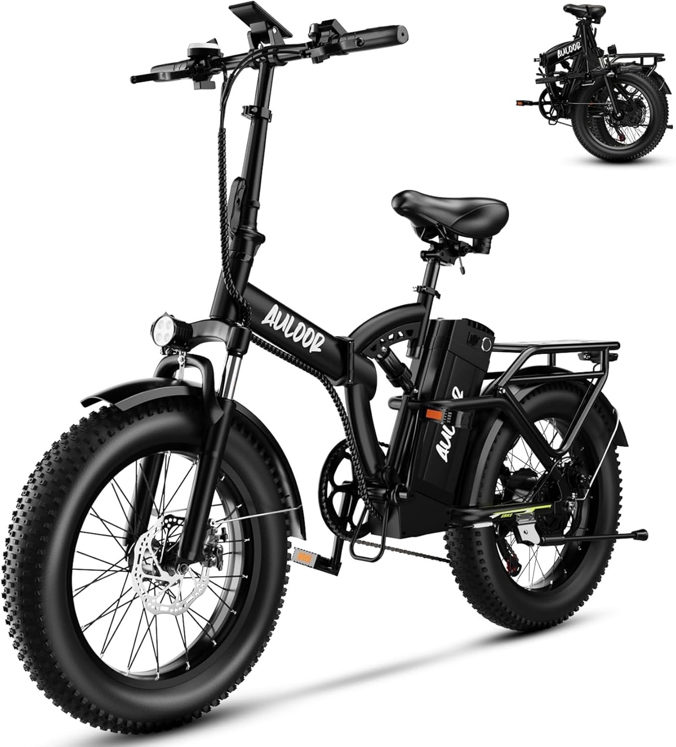 Auloor 1500W Folding Electric Bike, 48V 20AH Large Removable Battery E Bike,30+MPH, 80 Miles Max Range, 20" x 4 Fat Tire Electric Bike for Adults, Adult Electric Bicycles for Commute Beach Snow