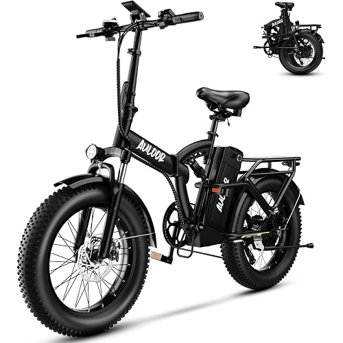 Auloor Folding Electric Bike for Adults, 1000W Peak Motor 48V 20Ah Removable Battery, 30 MPH 80 Miles, 20" Fat Tires Full Suspension Ebike, 7-Speed All Terrain E-Bike for Commuting, Camping & Outdoors