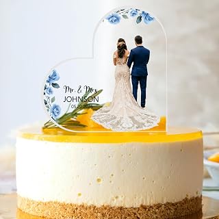 Personalized Heart Acrylic Block With Bride Groom Photo, Custom Wedding Cake Topper,Wedding Keepsake/Gift/Decor Sign (Style 20)
