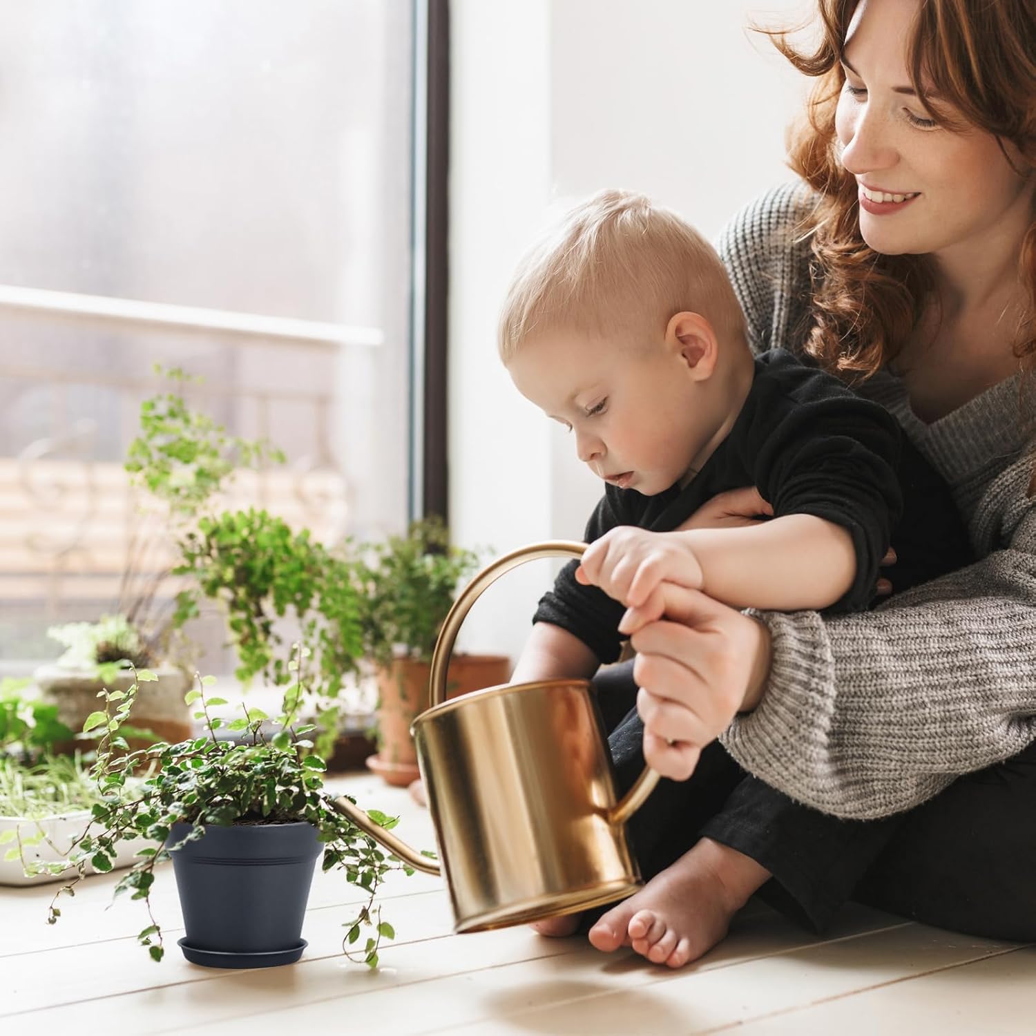 Meowell 6 inch Nursery Pots, 16 Pack Plastic Plant Pots for Indoor Outdoor Plants, Flower Pots with Drainage Holes and Saucers, Decorative Seedling Starter Planters for House Plants, Black