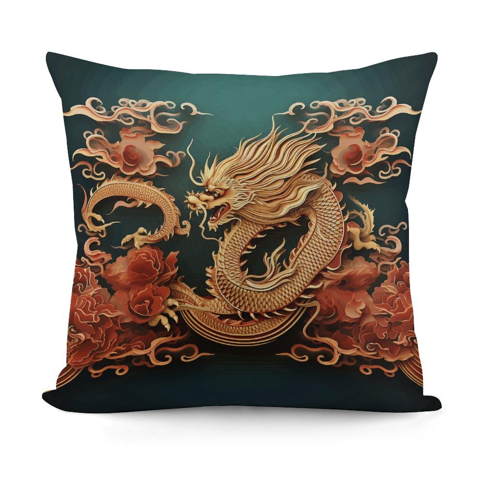 VstaDank Dragon Chinese Background Throw Pillow Covers Fade-Resistant Plush Pillow Case Cozy Square Cushion Case Removable Pillowcase Exquisite Pillow Shams Soft Pillow Protector 18"x18"