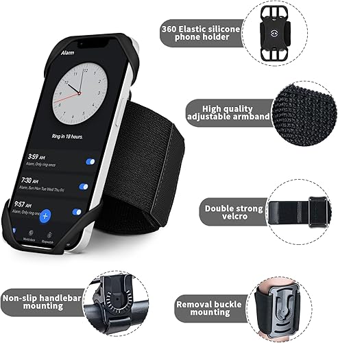 Miniatura 6 de HLOMOM Brazalete deportivo 3 en 1 + pulsera+soporte para teléfono de bicicleta, rotación de 360 y desmontable compatible con teléfono celular de