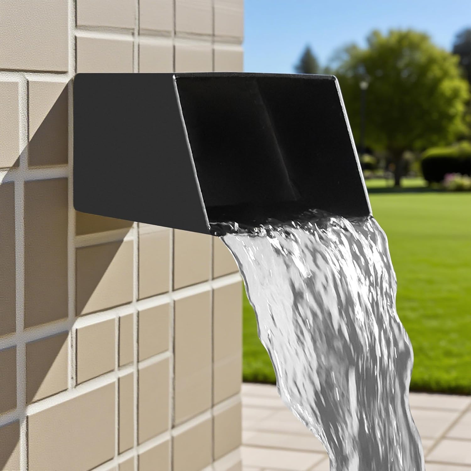 6" Square Waterfall Spout - Premium 316 Stainless Steel Scupper Spillway - Outdoor Water Spout for Pools, Ponds, Fountains & Water Walls (Black)